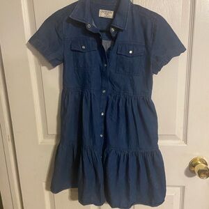 EUC Girls Crewcuts Denim Snap Button Dress Size 10 Short Sleeve